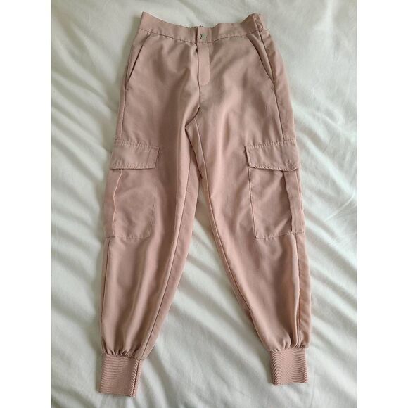 Zara Cargo Pants Women's XS Pink Elastic Waist Button Closure 100% Polyester - Picture 2 of 5